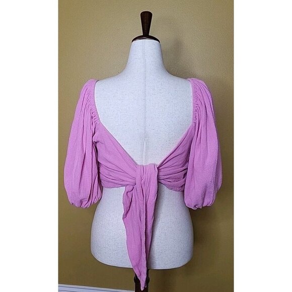 Jens Pirate Booty For Free People Pink Tie Back Puff Sleeve Crop Top See Descrip - Picture 2 of 10